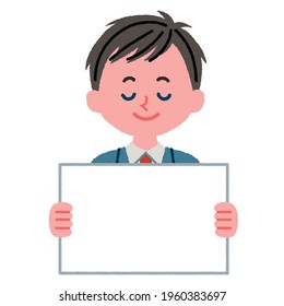 Illustration material of a male student holding a flip board