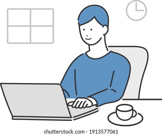 Illustration material of a man doing remote work