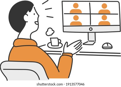 Illustration material of a man having a remote meeting