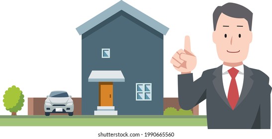 Illustration material of man in house and suit