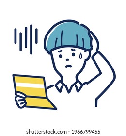 Illustration material of a man who is depressed looking at a passbook