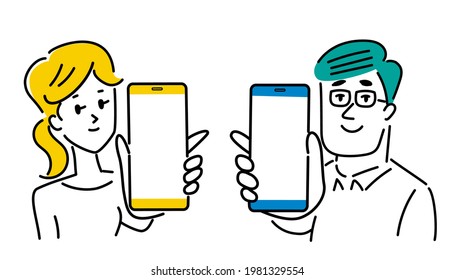 Illustration material of man and woman showing a smartphone screen - Powered by Shutterstock - Get 15% off with code: PIKWIZARD15