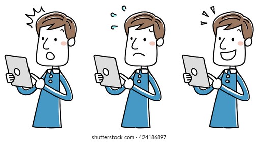 Illustration material: Men casual tablet operation