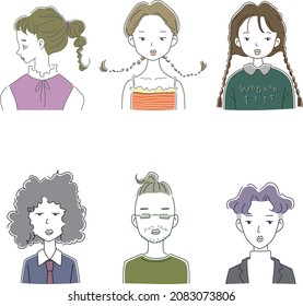 Illustration material of men and women with fashionable hairstyles