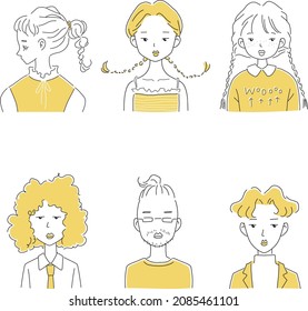 Illustration material of men and women with fashionable hairstyles