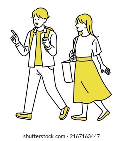 Illustration material of men and women going out: couples sightseeing