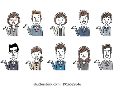 Illustration material: Men and women in suits, business, sets, introductions, guidance