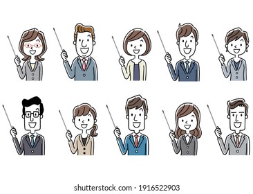 Illustration material: Men and women in suits, business, sets, explanations, presentations