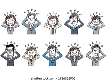 Illustration material: Men and women in suits, business, sets, panic