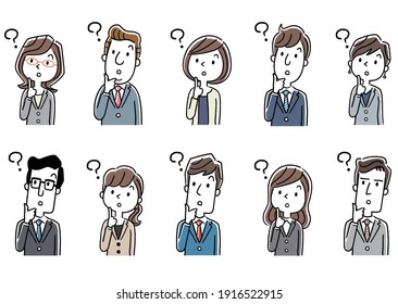 Illustration material: Men and women in suits, business, sets, doubts