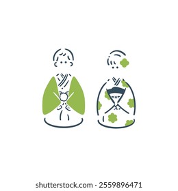 Illustration material of men and women wearing kimonos