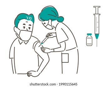 Illustration material of a middle aged man being injected by a nurse