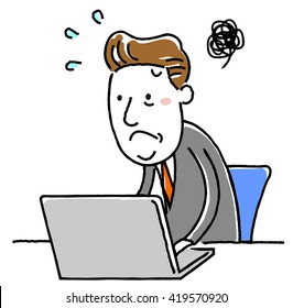 Illustration material: middle-aged businessman personal computer work