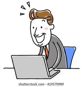 Illustration material: middle-aged businessman personal computer work