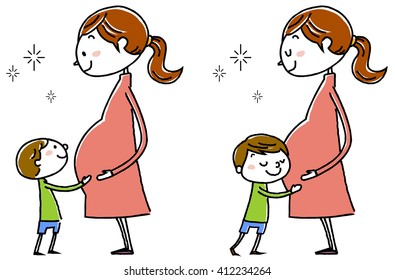 Illustration material: the mother during pregnancy and children