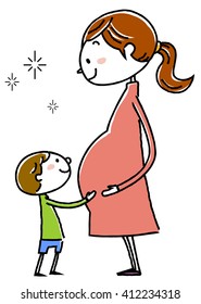 Illustration material: the mother during pregnancy and children