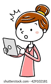 Illustration material: notice young woman tablet operation