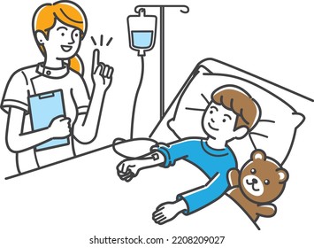 
Illustration Material Of A Nurse Checking The Condition Of A Child Patient