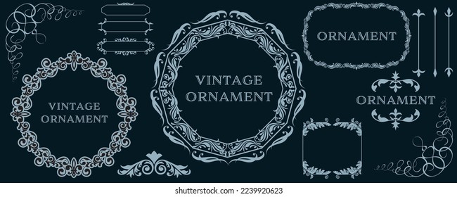 Illustration material, Orient pattern, antique, vintage frame. decorative ruled ornament