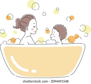 Material ilustrativo de padres e hijos bañándose felizmente 