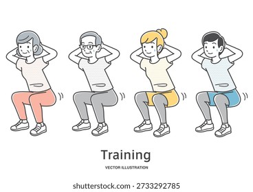Material de ilustração de pessoas fazendo agachamentos