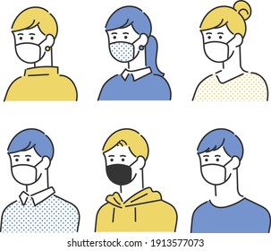 Illustration material of people wearing masks