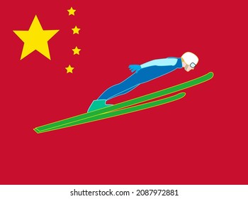 It is an illustration material of the performance of a ski jumper.