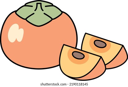 
Material de ilustración de persimón y persimón de corte.