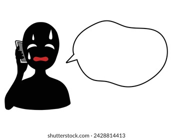 Illustration material of a person with the image of a bad guy holding a smartphone and a speech bubble svg