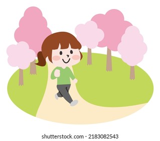 Illustration material of a person walking in nature
