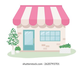 Illustration material of a pink cafe store exterior
