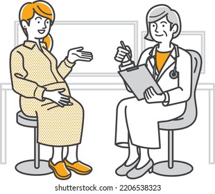 Illustration material of a pregnant woman being examined by a female doctor