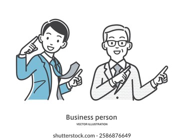 
Illustration material of a president and a male employee pointing with their fingers