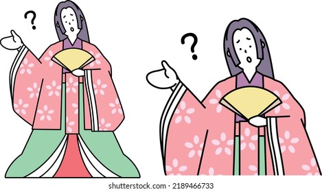 Illustration material of Princess Kaguya who tilts his head and poses Why?