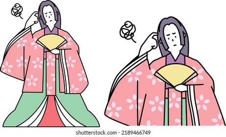 Illustration material of Princess Kaguya who is worried about scratching her head