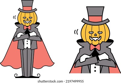 Illustration material of pumpkin baron nodding with arms folded