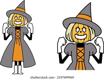 Illustration Material Of Pumpkin Witch Doing Guts Pose