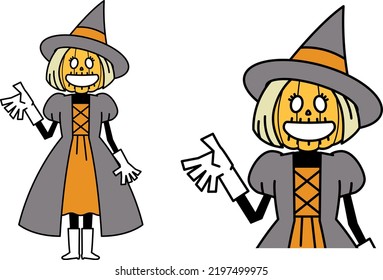 Illustration material of pumpkin witch holding his hand