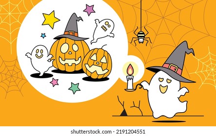 
Illustration material of pumpkins and ghosts illuminated by ghosts with candles.