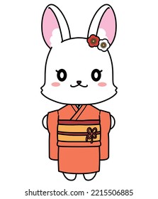 Illustration material of a rabbit in a kimono