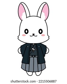 Illustration material of a rabbit in a kimono