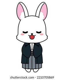 Illustration material of a rabbit in a kimono praying