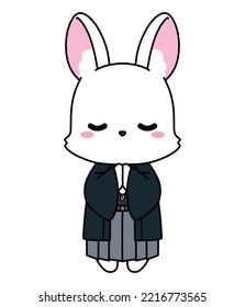 Illustration material of a rabbit in a kimono praying