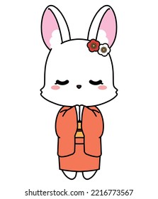 Material de ilustración de un conejo en un kimono rezando