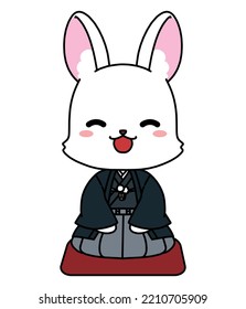 Illustration Material Of A Rabbit In A Kimono Sitting Straight