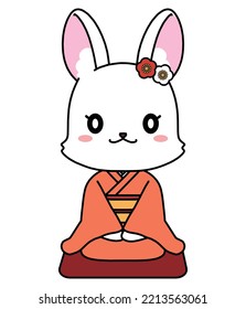 Illustration Material Of A Rabbit In A Kimono Sitting Straight