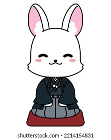 Illustration Material Of A Rabbit In A Kimono Sitting Straight