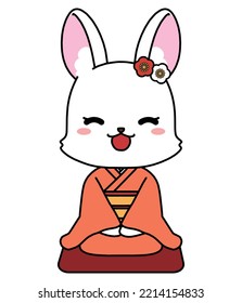 Illustration Material Of A Rabbit In A Kimono Sitting Straight