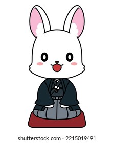 Illustration Material Of A Rabbit In A Kimono Sitting Straight