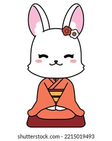 Illustration Material Of A Rabbit In A Kimono Sitting Straight